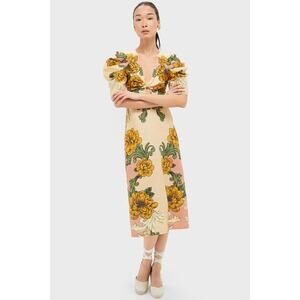 FARM RIO Delicate Flower Arabesques Short Sleeve Midi Dress NWT M Retail $280